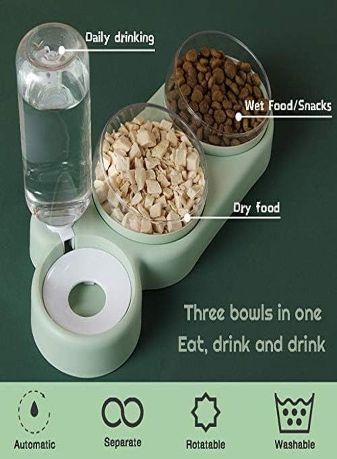 Zipzox Water Food Bowl Set - Pet Bowl Food Feeder Container Dispenser Pet Anti-overturning Rice Bowl Supplies, Raised Inclined Bowl, 3 in 1 Food Bowl for Puppies and Kittens (Green, Pack of 1) - Image 4